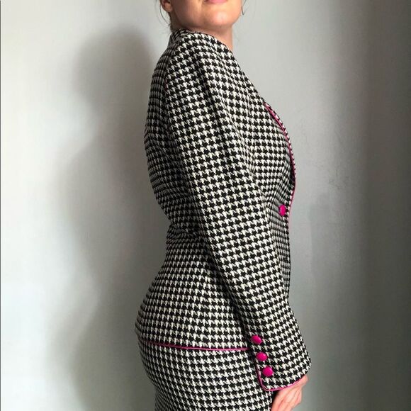 VTG 80s Ungaro Houndstooth Blazer & Pencil Skirt Suit SET S Wool Preppy Career - Picture 6 of 14